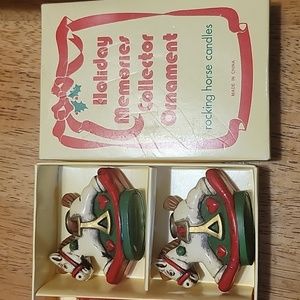 Vintage Holiday Memories Collector Ornament Rocking Horse Candle Holders